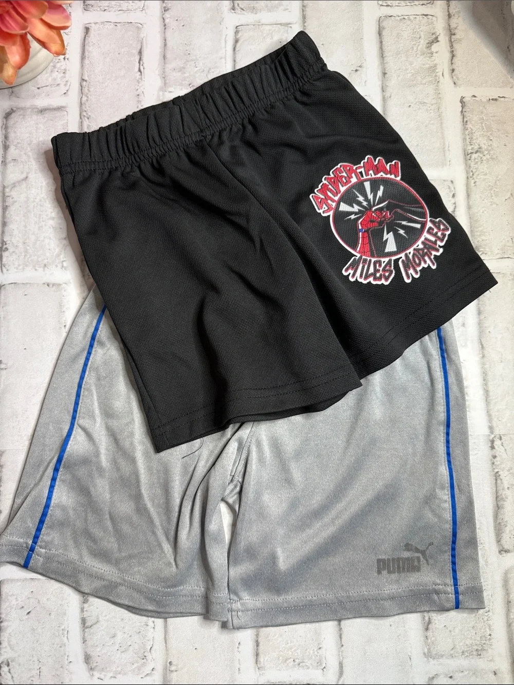 Puma Men’s Black and Gray Athletic Shorts with Blue Piping